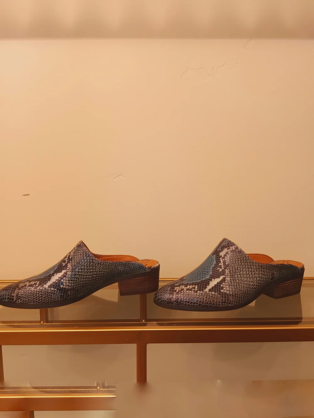 Zodiac Teal and Black Snakeskin Wedge Mules